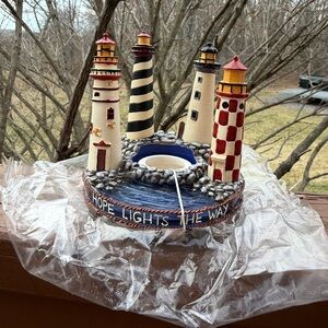 Decorative Lighthouse Candle Topper - Nautical Coastal Accent
